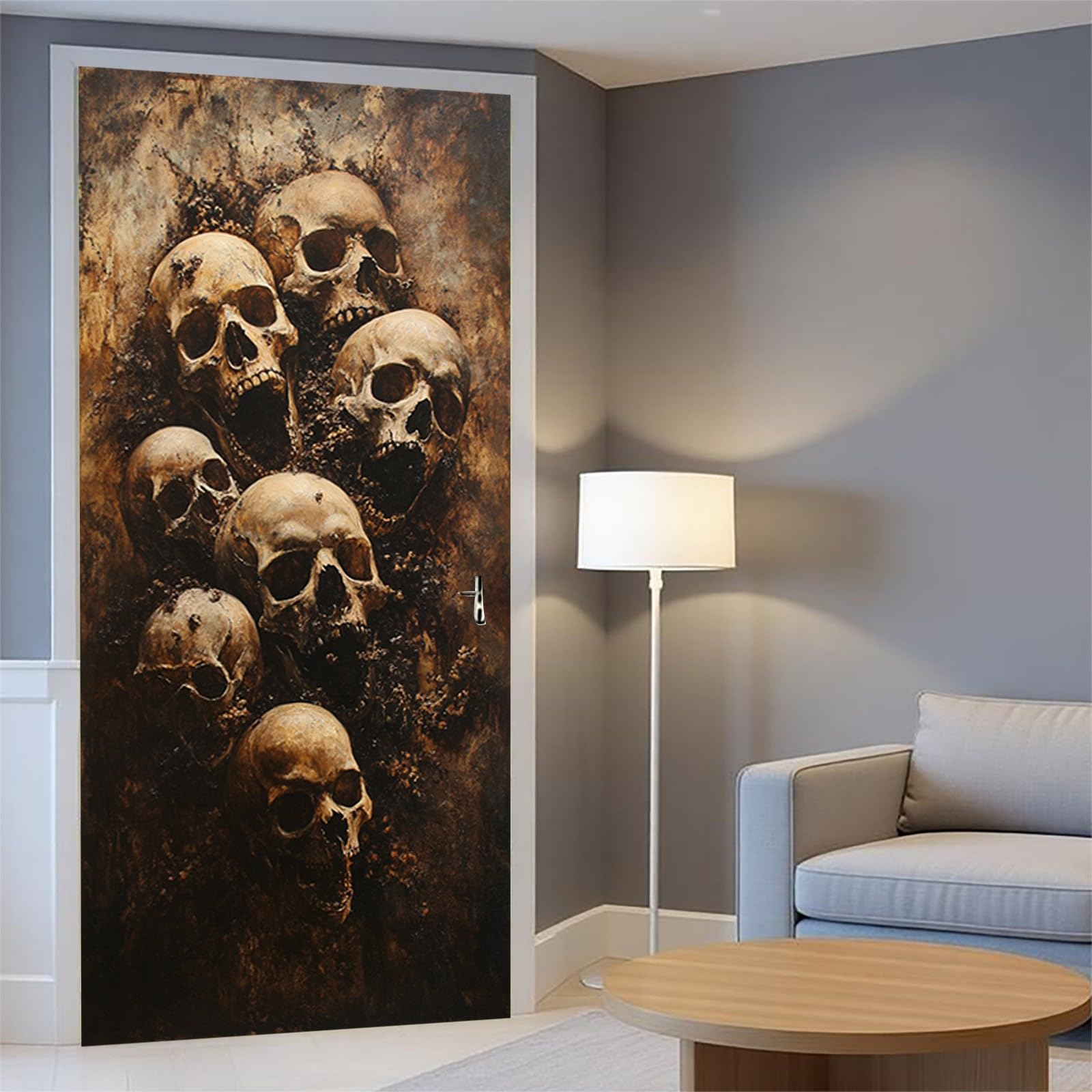 Türaufkleber Schädel 77 x 200 cm Türtapete selbstklebend Wandbild PVC wasserdicht abnehmbar Halloween Türfolie für Wohnzimmer Schlafzimmer Büro