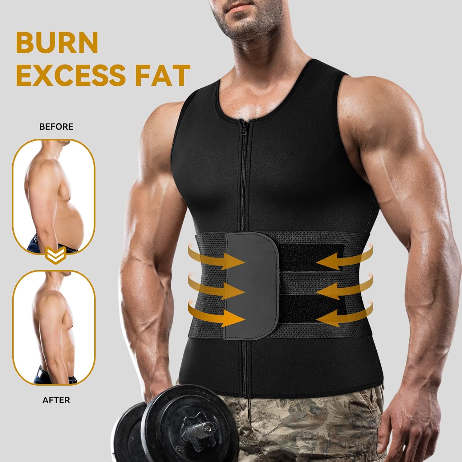 Cimkiz Men's Waist Trainer Sauna Vest for Men Back Support Belt Body Shaper Sauna Suit Waist Trimmer for Men Sweat Vest : Sports & Outdoors