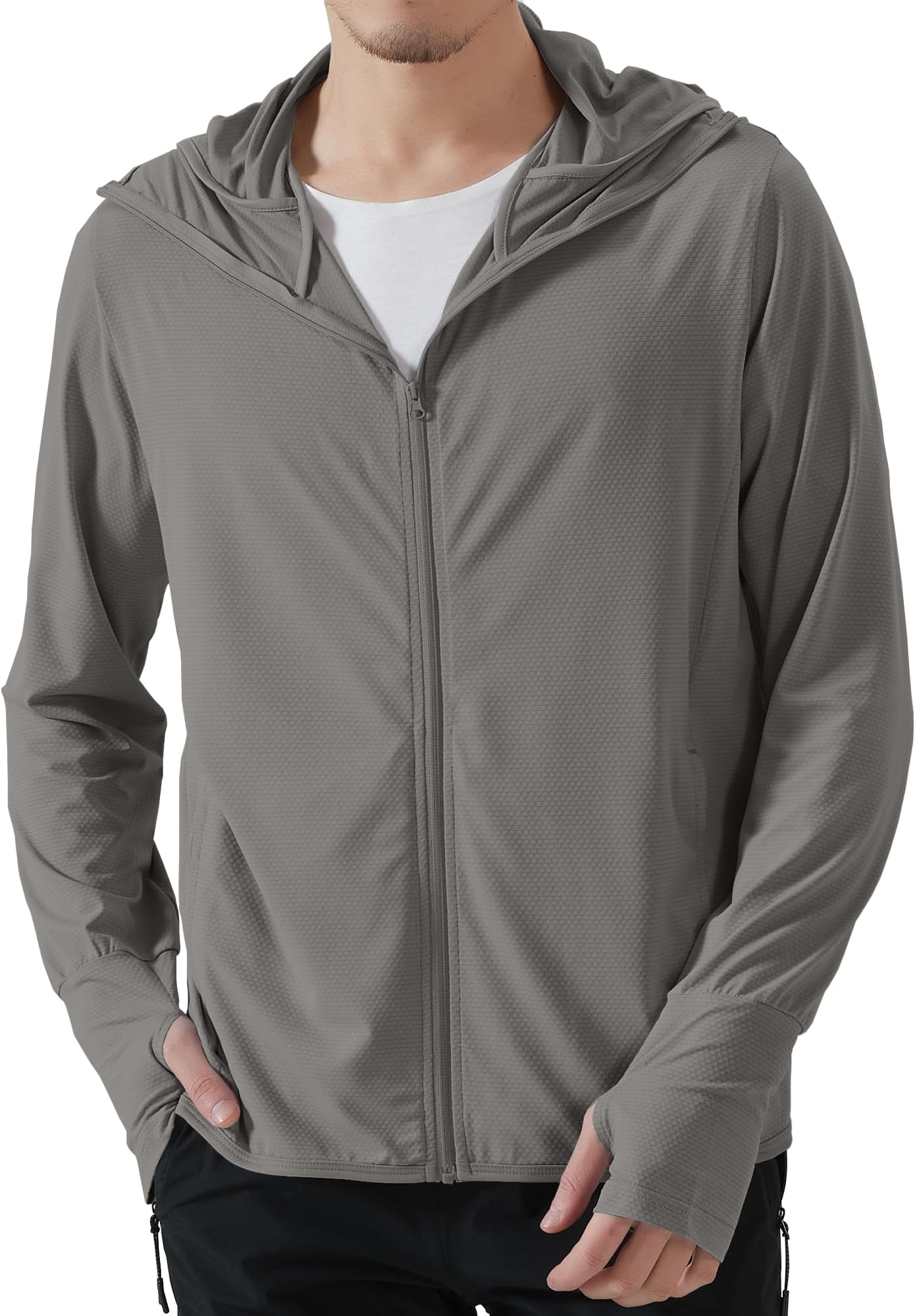Locachy Men’s Long-Sleeved, Lightweight Hooded Jacket, Full-Zip, UPF 50+ Sun Protection, for Fishing, Hiking, Performance