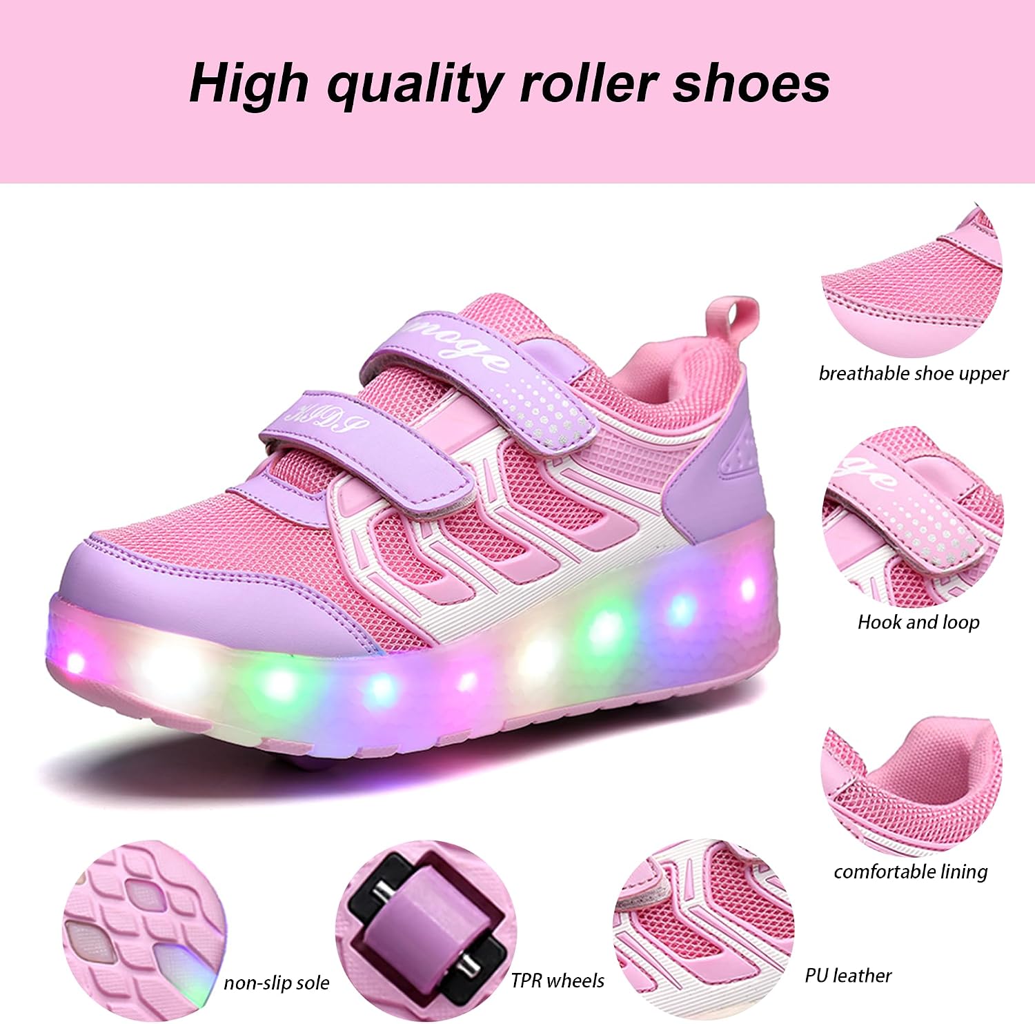 Ufatansy Roller Shoes Girls Boys Sneakers with Wheels Roller Skate Shoes USB Charging LED Light Up Footwear Skates for Beginner Trainers Kids Lightweight Breatheable Shoe image 3