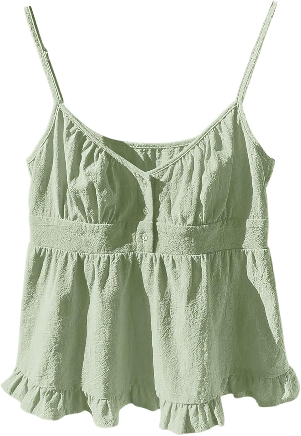 Women's Ruffle Button Camisole Tops Casual V Neck Spaghetti Strap Tank Top