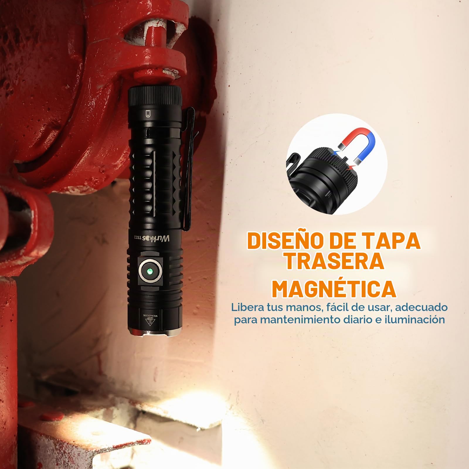 Wurkkos TS22 Lampe torche LED extrêmement lumineuse, 4800 lumens rechargeable XHP70.3, IPX68, torche tactique étanche avec 6 modes pour le camping, les urgences, CRI90 [Classe énergétique A+++]