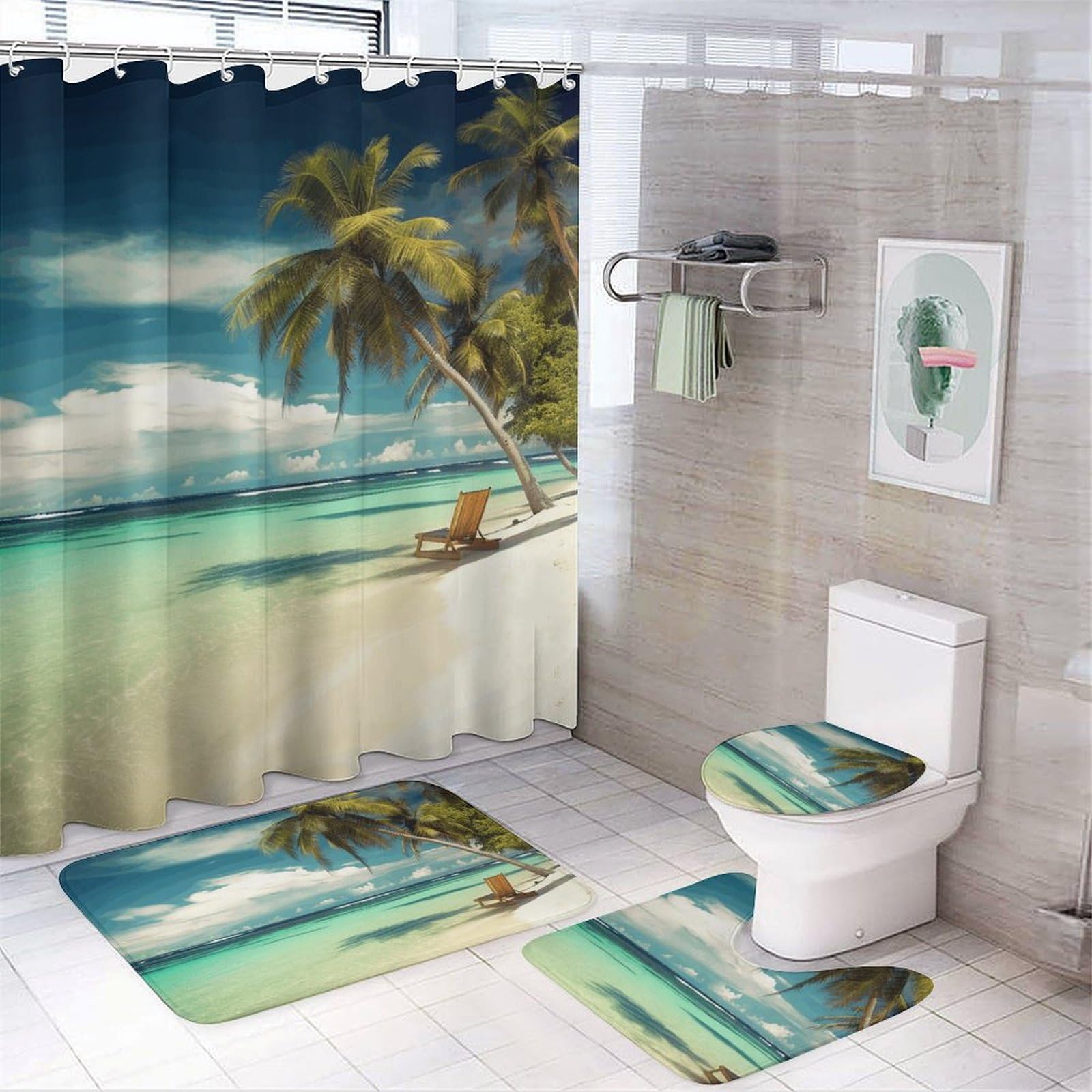 Tapis de douche antidérapant et rideau contre les éclaboussures et glissades