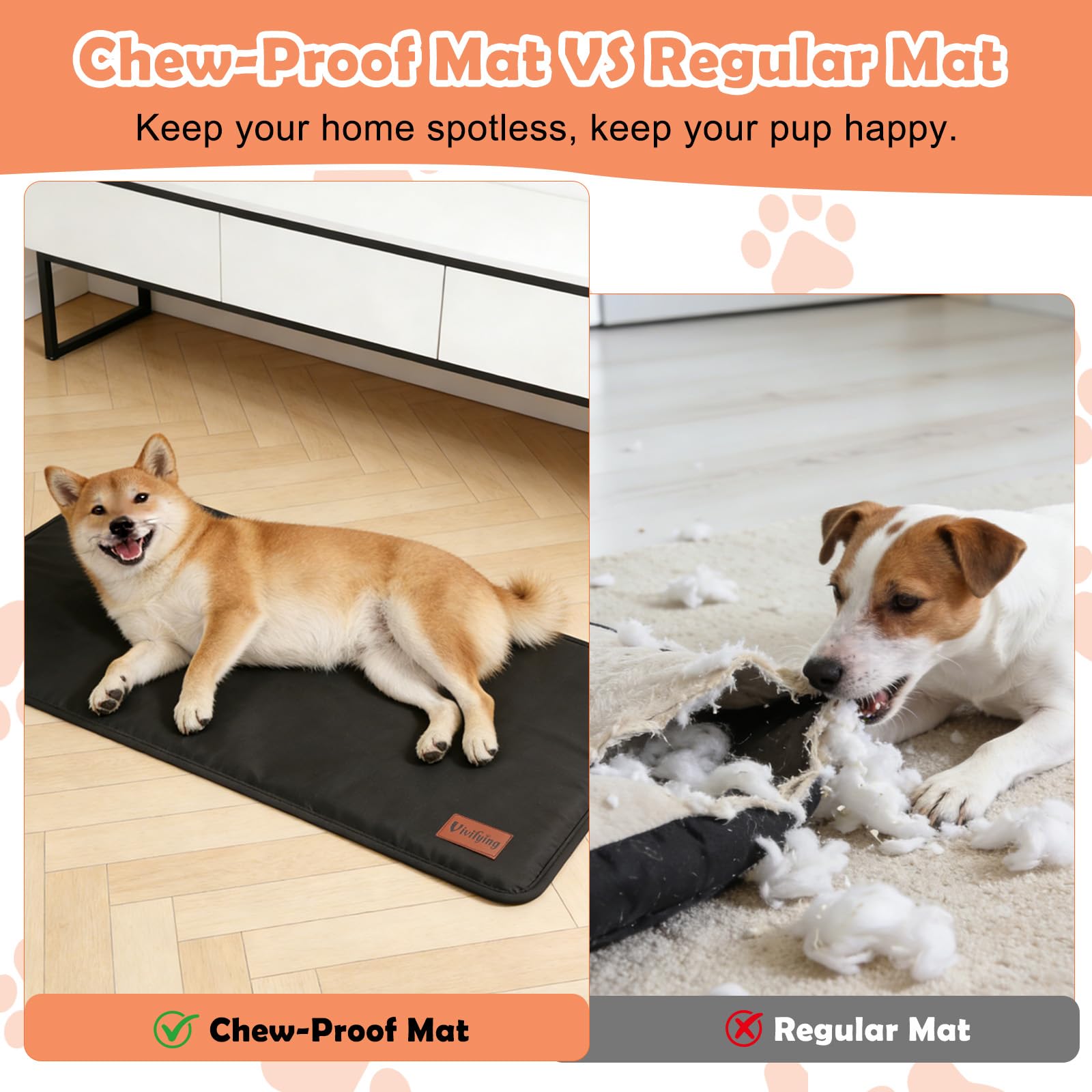 Vivifying Kaufestes Hundebett für aggressive Kauer, wasserdichte Kistenunterlage für kleine und mittelgroße Hunde, maschinenwaschbar, für drinnen und draußen, Hundehüttenmatte, 88,9 x 55,9 cm