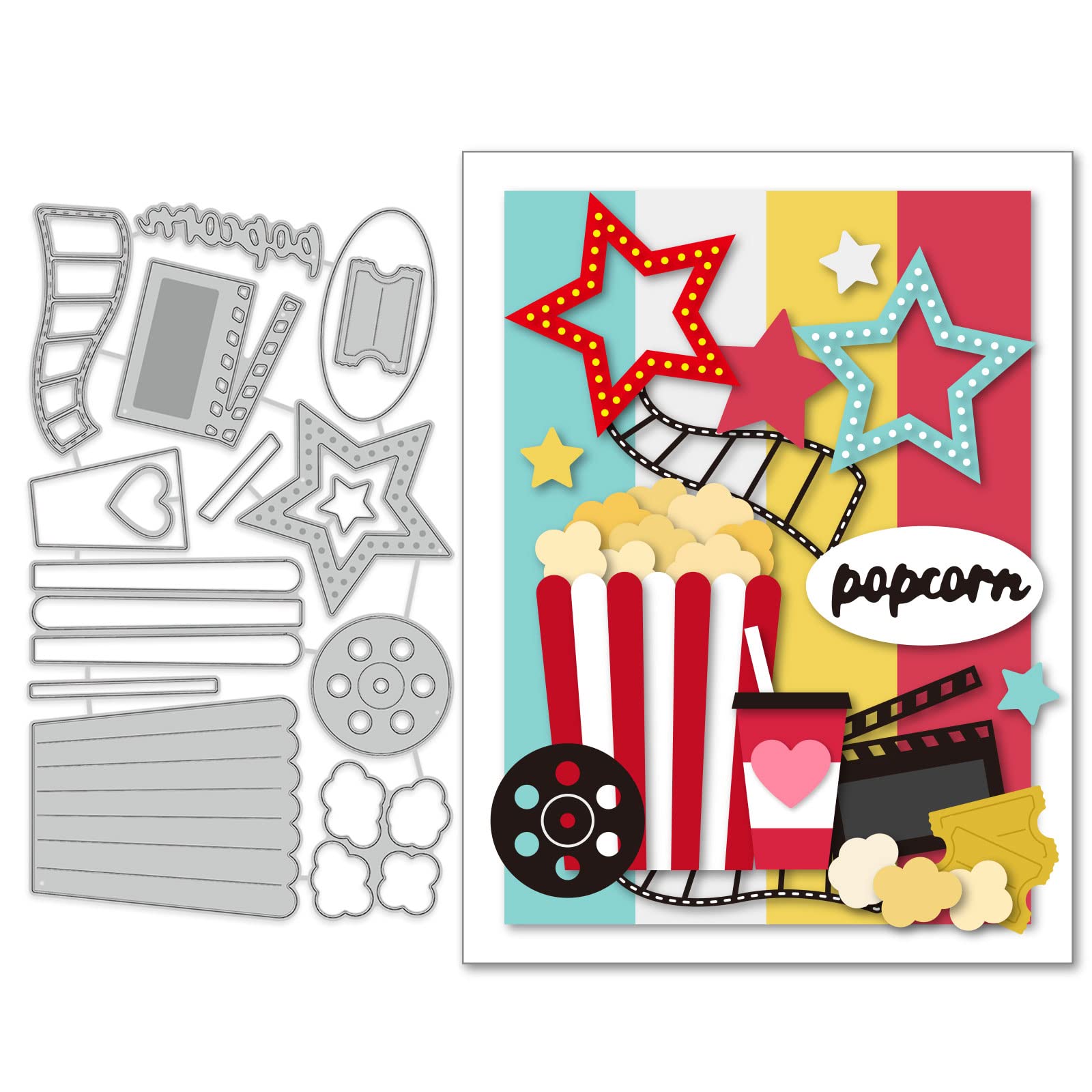 GLOBLELAND Popcorn Cutting Dies Metal Movie Film Pentagram Embossing Stencils Die Cuts for Paper Card Making Decoration DIY Scrapbooking Album Craft Decor