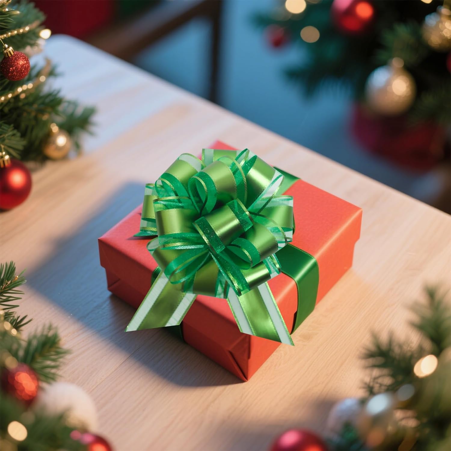 12 Pcs 6 Inch Green Pull Bows, Christmas Bows,Christmas Bows for Gift Wrapping,Perfect for Gift Wrapping, Weddings, Party Decorations, Crafts Easy-to-Use Pull Bows for Gifts and Events - Image 3