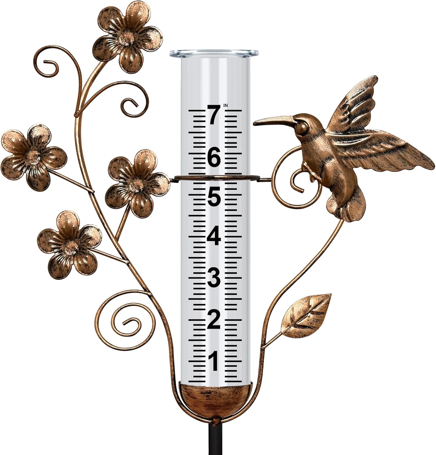 Rain Gauge Outdoor - 35" Large Hummingbird Decorative Rain Gauges Feezeproof, Metal Flower Water Gauge for Rain for Garden Yard Decor