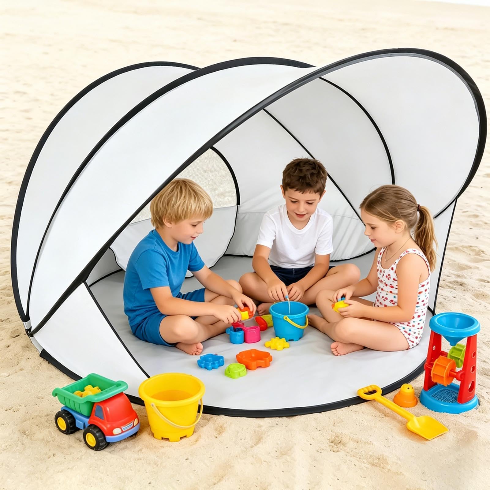 Strandzelt, Sonnenschutz, 130 x 130 x 100 cm, sofort aufgebaut, faltbar, Sommer-Campinghütte, für 2–3 Personen, Wandern, Angeln, Abenteuer, Garten, Rasen, Park, Hinterhof