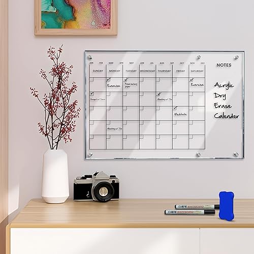 Miniatura 4 de "Elegancia y eficiencia calendario de pared acrílico reutilizable para el hogar y la oficina". Calendario mensual y semanal (23 x 16 pulgadas)