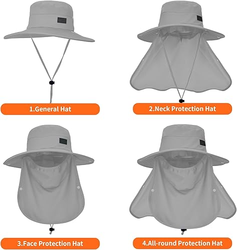 Miniatura 3 de Sukeen Sombrero de pesca para hombres y mujeres, ala ancha para exteriores, protección solar UPF 50+ con solapa desmontable para el cuello y máscara