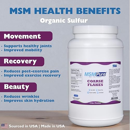 Miniatura 50 de KALA HEALTH MSMPure - Escamas de polvo MSM grueso con sabor a melocotón de frambuesa, MSM de origen estadounidense para la salud