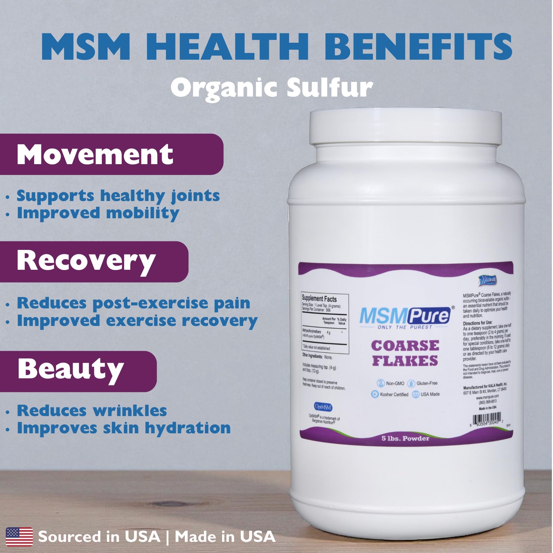 KALA HEALTH MSMPure MSM Powder, Coarse Flakes, US-Sourced MSM, 5 lb — Amazon image 2