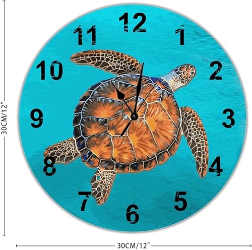 Miniatura 2 de Reloj de pared de tortuga marina tropical, playa, reloj de pared redondo de madera sin tictac, funciona con pilas, 12 pulgadas, decoración rústica