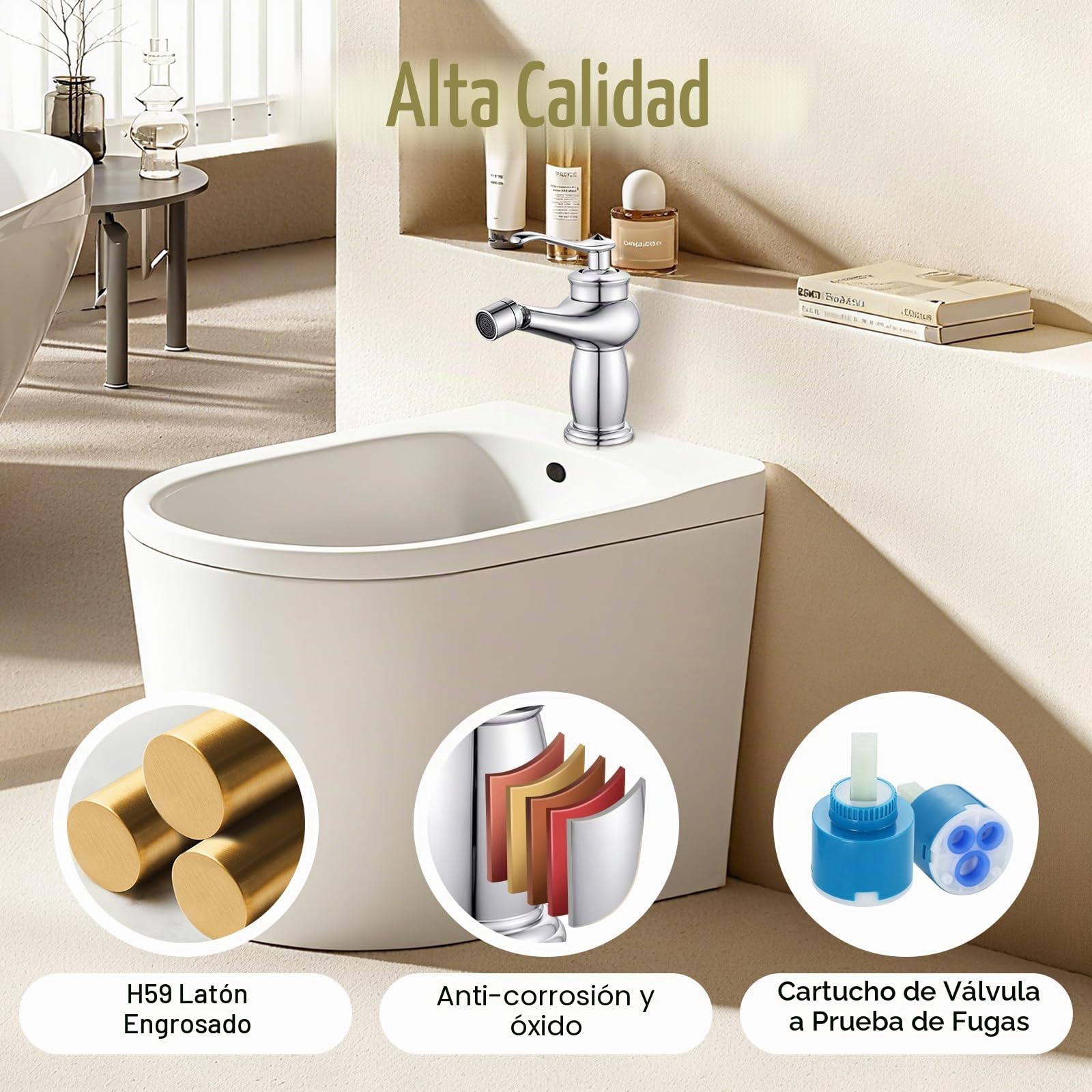 Grifo Bidet Cromo, Grifo Monomando Lavabo Mezclador de Baño con Pitorro Giratorio, G3/8