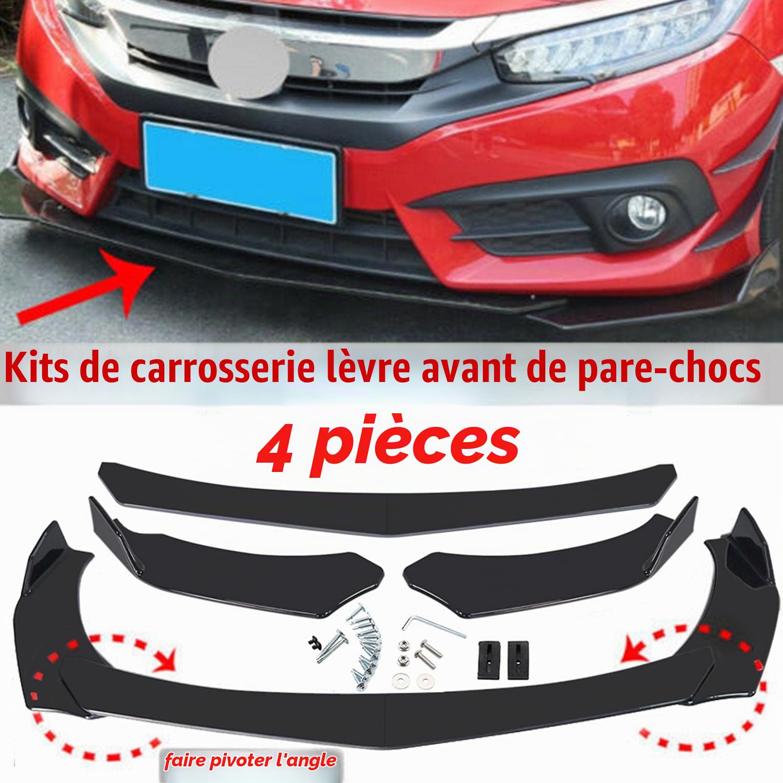 Luckxing Spoiler De Séparateur De Protection, Universel Kit De Pare-Chocs Avant De Voiture, Spoiler Séparateur De Lèvre De Pare-Chocs