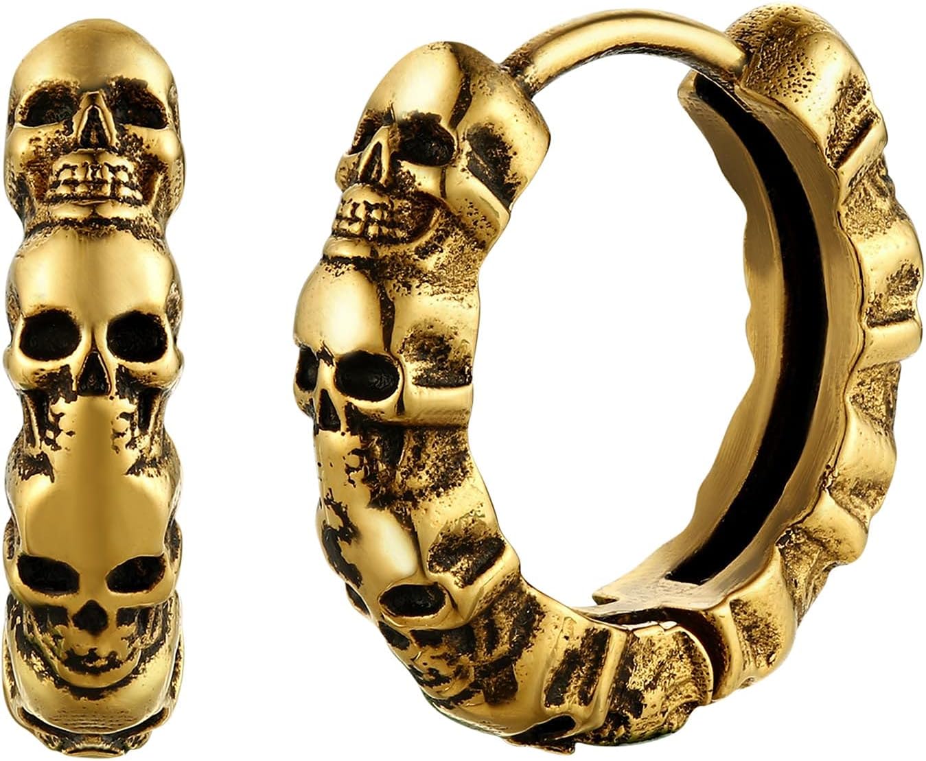 U7 Stainless Steel/Black/18K Gold Plated Personalized Gothic Skull Studs Earrings, Snake Stud Earrings, Goat Devil Earrings, Wolf Earrings Halloween Earrings for Men Women