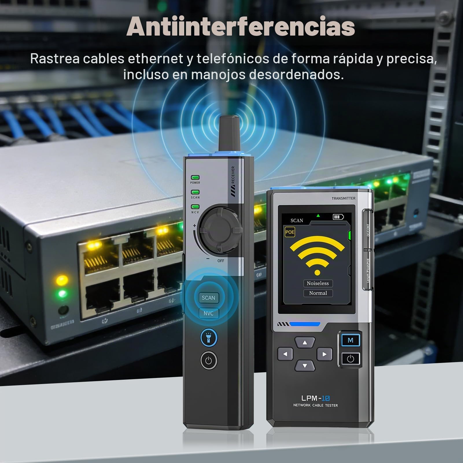 Probador de Red RJ45, LPM-10 Comprobador de Cables, Reconocimiento de Cables POE sin interferencias, LAN Ethernet Tester Network Tester para prueba contracción, medición velocidadcable,flashing puerto