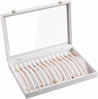 Frebeauty 15 Hooks Necklace Organizer,Velvet Necklace Holder Tray with Lid