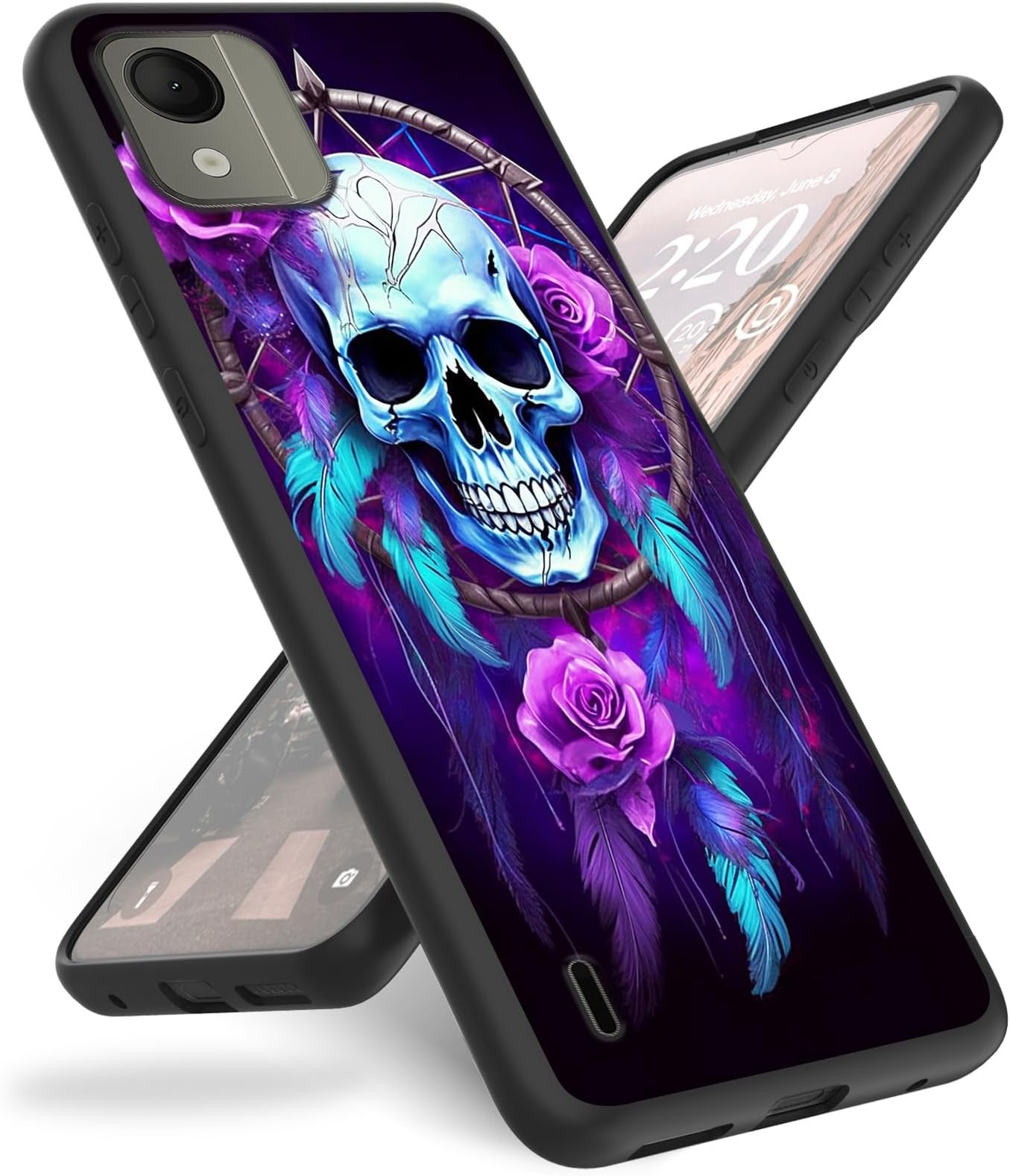 Case for Nokia C110 N156DL,for Nokia C110 Phone Case,Slim Anti-Scratch Shockproof Durable Black Silicone Protective Cover Case for Nokia C110 6.3" 2023,Skull Rose Dream Catcher