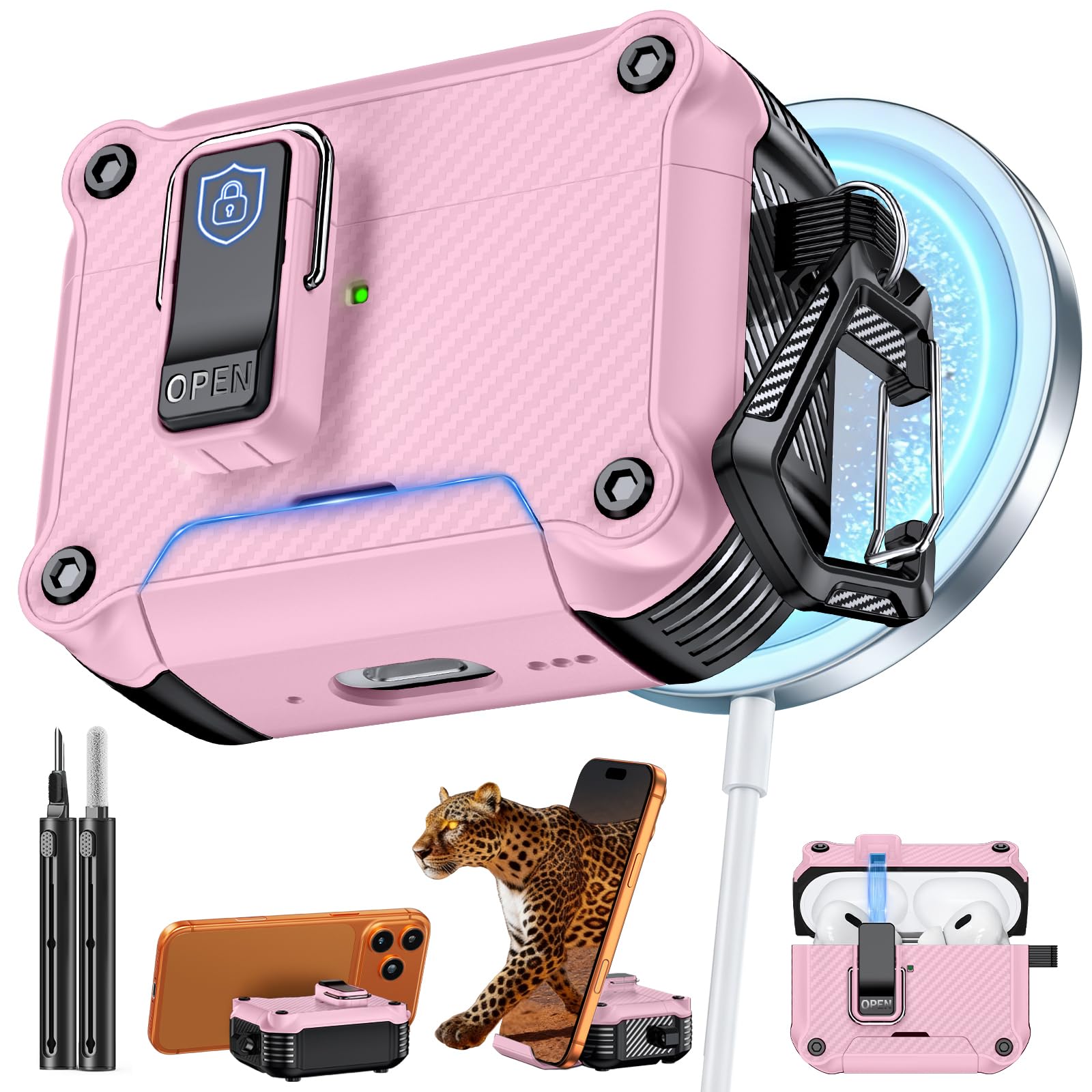 Inesore for AirPods AirPods Pro 1st/2nd Case with Secure Lock (Pink)