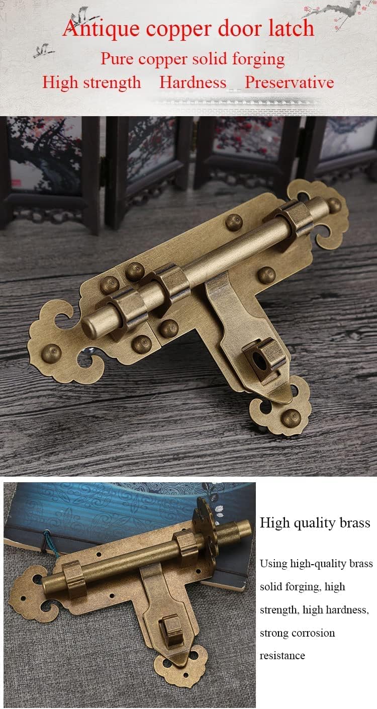 Sliding Lockfor Portable Door Lock, Pure Brass Door Locks for Chests, Cabinets, Windows, Door Latch Lock with Screws, Brass Caps and Brass Locks, Lock for Door(Size:20.3cm,Color:Matte Brushed)