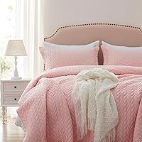 Vista 3 de SunStyle Home - Juego de colcha rosa para cama individual, manta ligera y reversible para todas las estaciones, 2 piezas con hojas bordadas, costura