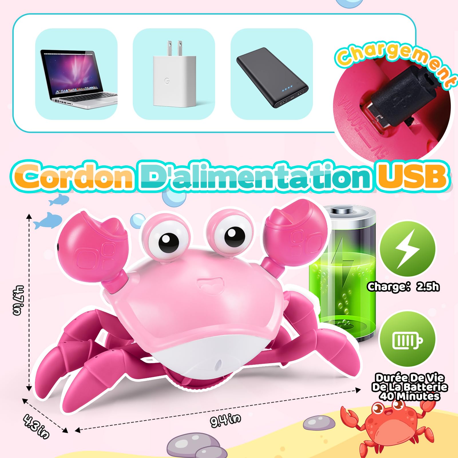 iKidiki Jouet Fille 1 2 3 4 Ans, Crabe Jouet Bebe 1 2 3 4 Ans Cadeau Fille 1 2 3 4 Ans Crabe Qui Marche Bebe Jouet Montessori Bebe 6-12 Mois Jeu Bebes 1 2 Ans Cadeau Bébé 1 2 Ans Jouets Musicaux