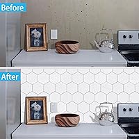 Vista 4 de Azulejos hexagonales de alta calidad para despegar y pegar, blanco impermeable para salpicaduras, azulejos de mármol autoadhesivos para cocina, baño