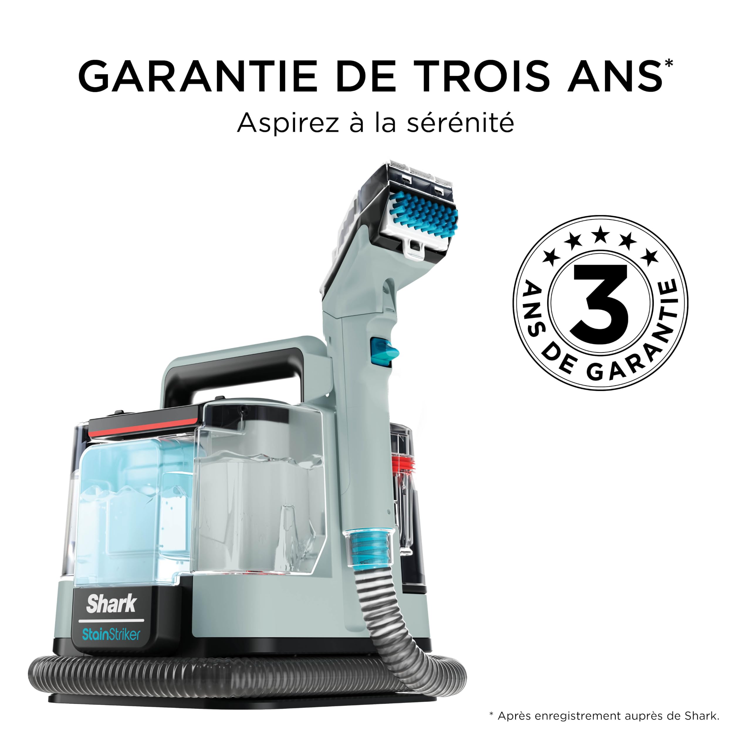 Shark StainStriker Nettoyeur tâches 5 accessoires, pour animaux, suceur plat et tuyaux, 2 formules de nettoyage CarpetXpert (946 ml) & StainStriker (474 ml) pour enlever les taches, Gris, PX200EUCP