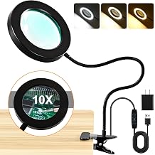 10X Magnifying Glass with Light and Timer, 2 in 1 Magnifying Desk Lamp, 3 Color Modes 10 Dimmable Brightness, Flexible Gooseneck Magnifier with Light for Craft Hobby Painting Sewing Close Work