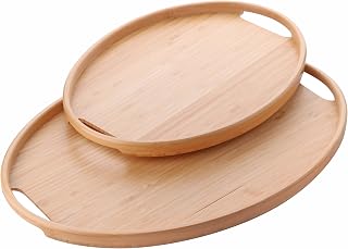 Deconox 2'li Bambu Tepsi Seti, İnce Tasarım Özel Üretim Oval 2'li Bambu Tepsi Seti (36 * 26 * 1cm-45 * 31.5 * 1cm)