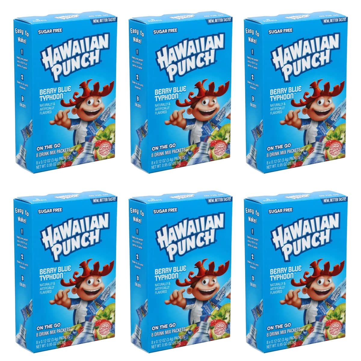 Hawaiian Punch Sugar-Free Berry Blue Powdered Drink Mix 6 Count of 8 packets each for Total 48 Sticks bundle packaged by D'Elite Box image 2
