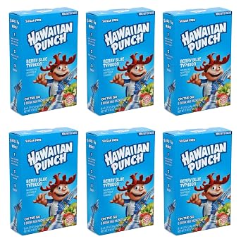 Hawaiian Punch Sugar-Free Berry Blue Powdered Drink Mix 6 Count of 8 packets each for Total 48 Sticks bundle packaged by D'Elite Box