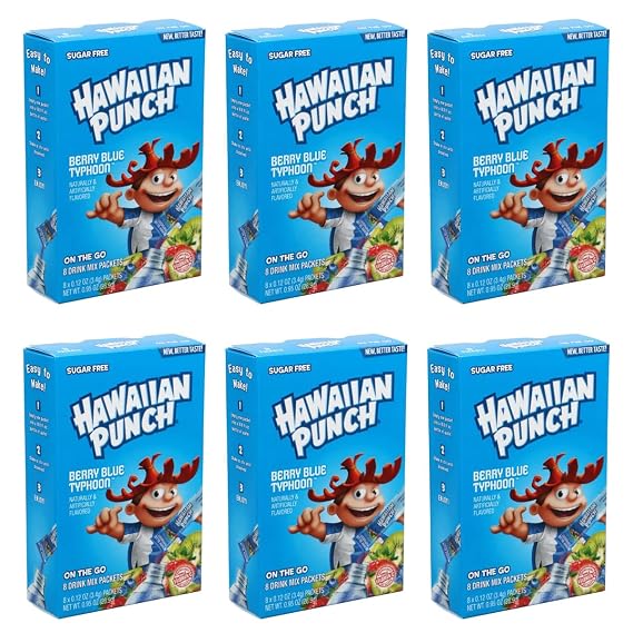 Hawaiian Punch Sugar-Free Berry Blue Powdered Drink Mix 6 Count of 8 packets each for Total 48 Sticks bundle packaged by D'Elite Box