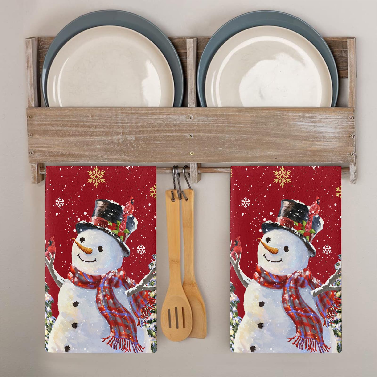 Trapos Cocina Muñeco De Nieve Rojo Paños de Cocina Suaves y Absorbentes Paños Cocina Reutilizables Trapos de Cocina para Secar Toallas Lavable Toallas de Barra 2 Piezas (44x74 cm)