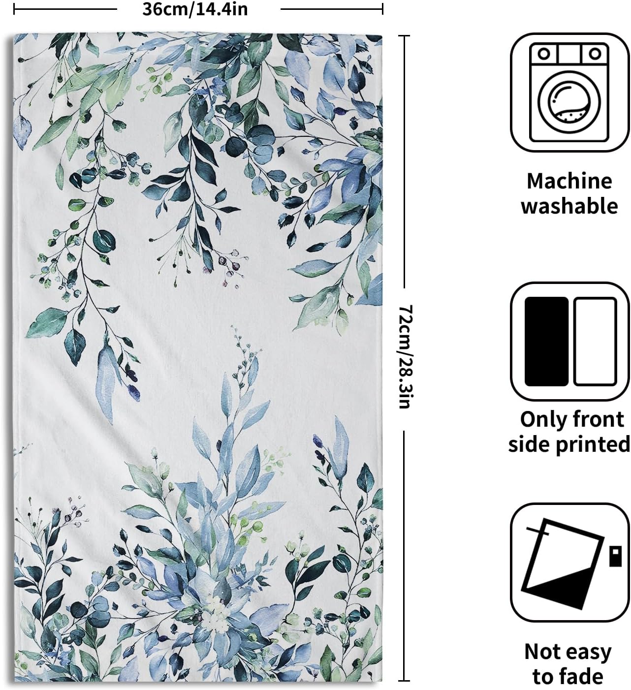 Blue Eucalyptus Hand Towels Set of 2 Sage Leaves Soft Absorbent Small Bath Towel Kitchen Dish Guest Towel for Bathroom Hotel Gym Spa - Image 2