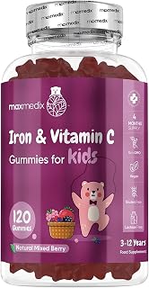 Maxmedix Iron Gummies for Kids - 4 Months Supply - 120 Gummies | Vitamin C - Natural Mixed Berry Flavour - Lactose-Free & Vegan Iron Supplements for Kids - No Metallic Aftertaste