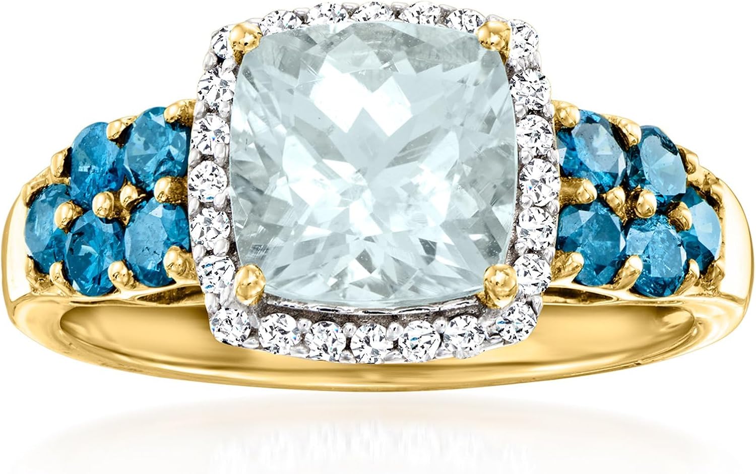 Ross-Simons 3.00 Carat Aquamarine Ring With .79 ct. t.w. Blue and White Diamonds in 14kt Yellow Gold. Size 8