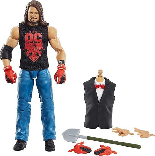 Mattel AJ Styles WrestleMania Elite Collection Figura de acción con camisa de entrada y piezas de Vince McMahon Build-A-Fig, 6 pulgadas / 6.0 in