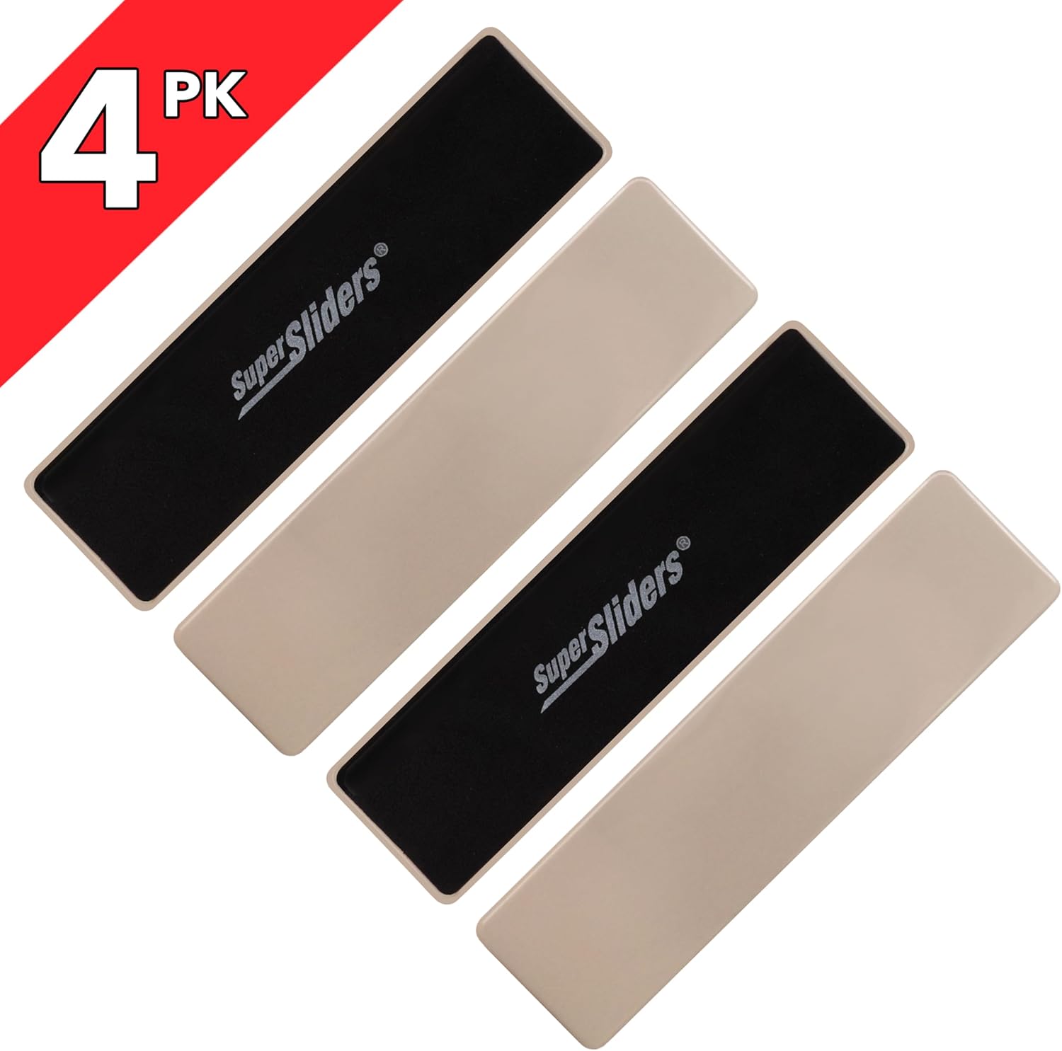Super Sliders 2-1/2" x 9" XL Rectangle Reusable Furniture Sliders for Carpet, Anti-Slip Protective Furniture Moving Pads for Beds, Sofas, Dressers, Set of 4, Beige
