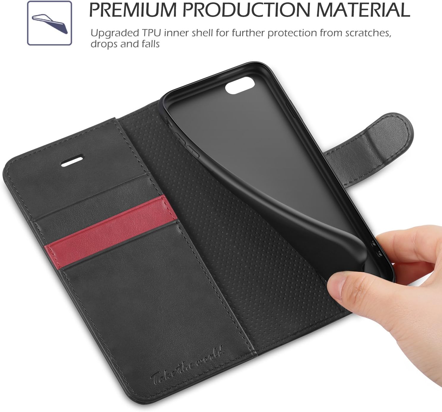 TUCCH iPhone 6s/6 Case, iPhone 6s Wallet Case, Premium PU Leather Flip Folio Card Slot, Cash Clip [TPU Shockproof Interior Case] Stand Holder Magnetic Closure Compatible with iPhone 6s/6, Black/Red