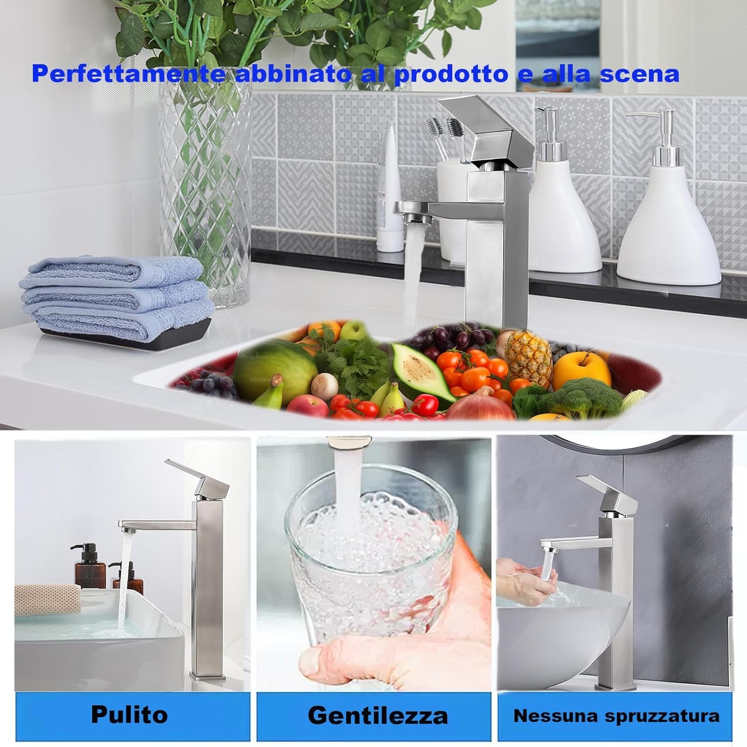 XWIHTR rubinetto di miscelazione in acciaio inox caldo e freddo di alto stile, antigoccia con miscelatore monocomando silenzioso per bagno, lavabo, piccola cucina (spazzolato-h)