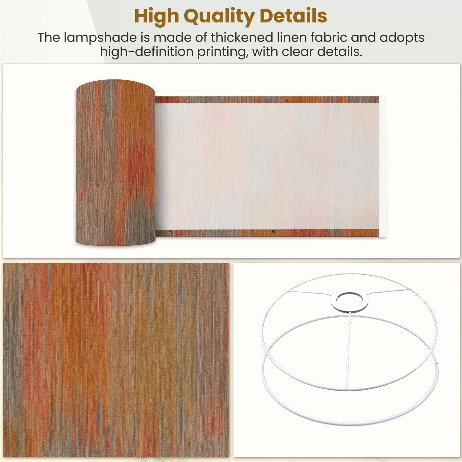 Linen Drum Lamp Shades Set of 2, 13''Wx10"H, Abstract Vertical Stripes Warm Tones Orange Red Replacement Lampshades for Floor Lamps Table Lamps Modern Farmhouse Lampshade Easy Assembly