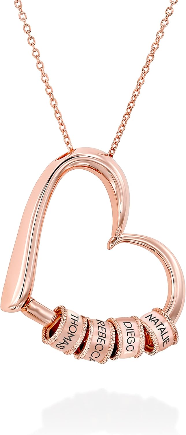 Theo Grace - Personalized Charming Heart Necklace with Engraved Beads - Dainty Gift for Mom, Grandma, Her, Women - Custom Jewelry for Christmas