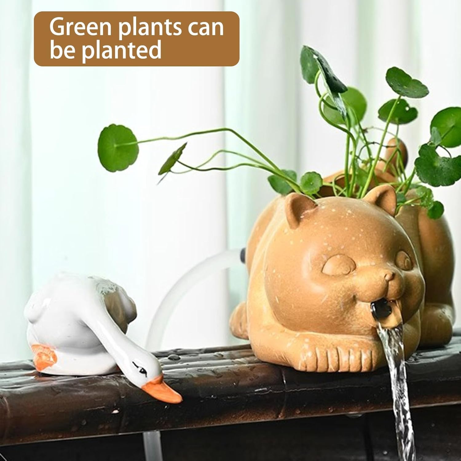 Spitters for Small Ponds with Water Pump, Animal Pond Spitters, Animal Pond Fountains,Outdoor Water Feature Statue Pot Decoration,Tank Automatic Circulation(Yellow)