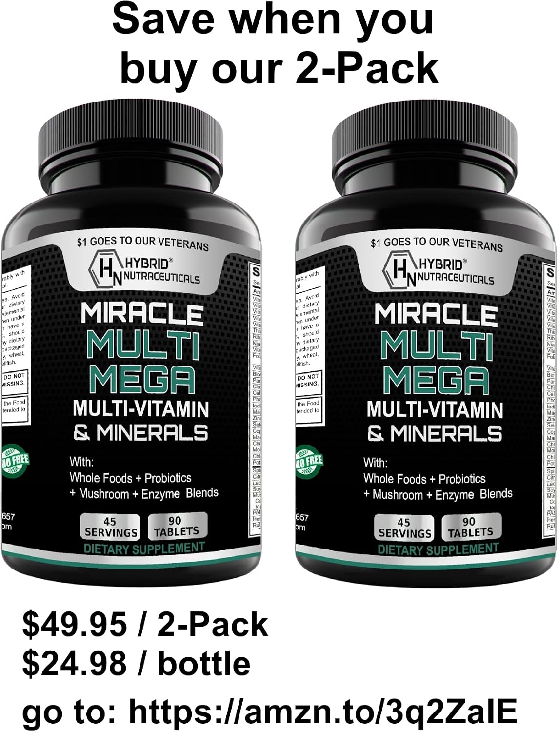 MiracleMulti MEGA Multivitamin for Men and Women - Multi Vitamin and Multi Minerals with Probiotics, Enzymes, Mushroom Complex, Anti-Oxidants, Organic Superfood Blend, Non-GMO - 90 Tablets