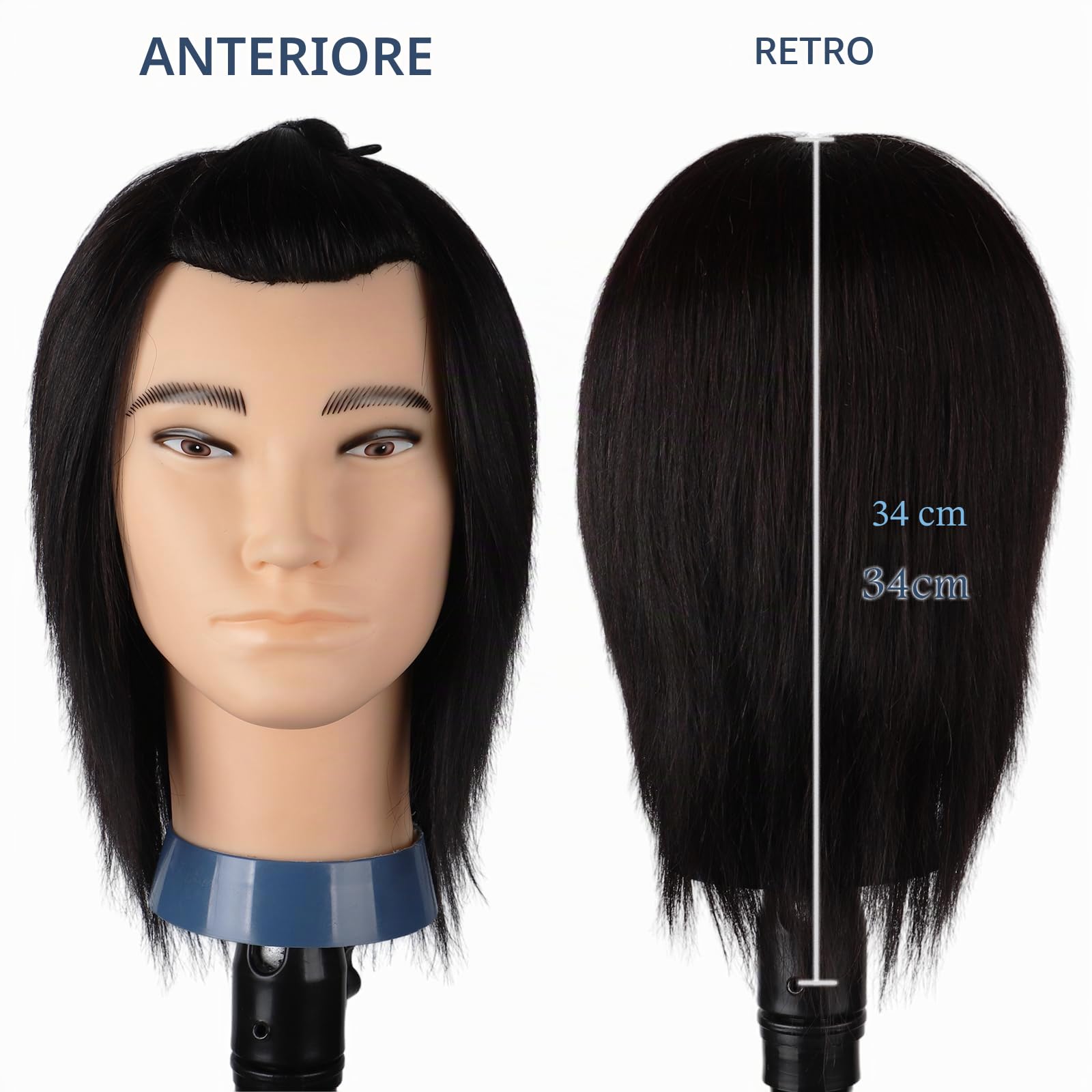Testa per Parrucchieri Uomo Capelli Veri 100% Manichino 35cm Nero Taglio di Capelli Maschile