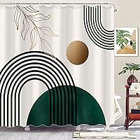 Vista 4 de Aipon Cortina de ducha verde de mediados de siglo para baño, cortina de ducha abstracta bohemia de tela moderna impermeable (72 x 72 pulgadas, verde)