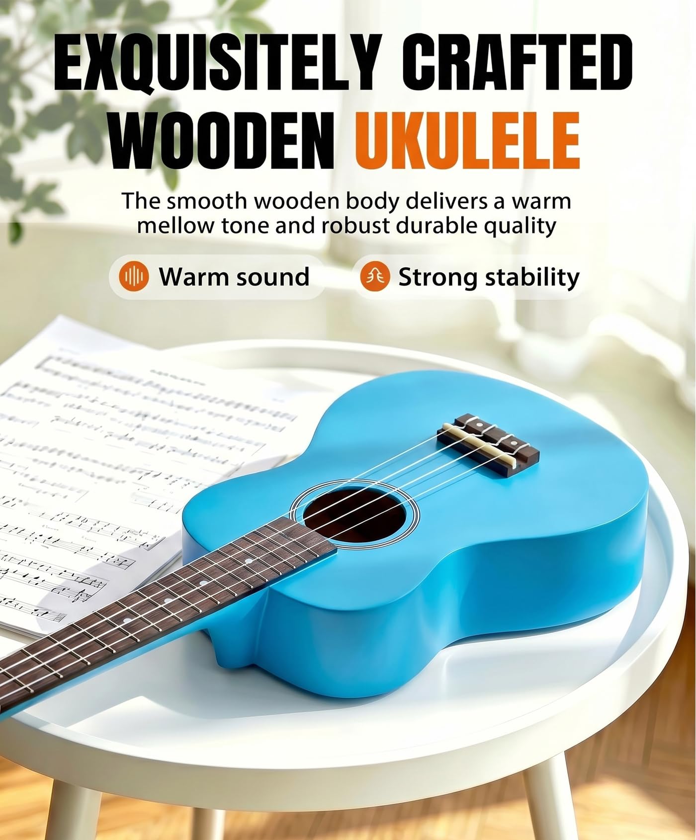 Kit de débutant ukulélé soprano pour enfants et débutants, Ukelele 21 pouces avec recueil de chansons, étui, sangle, accordeur, cordes et médiators
