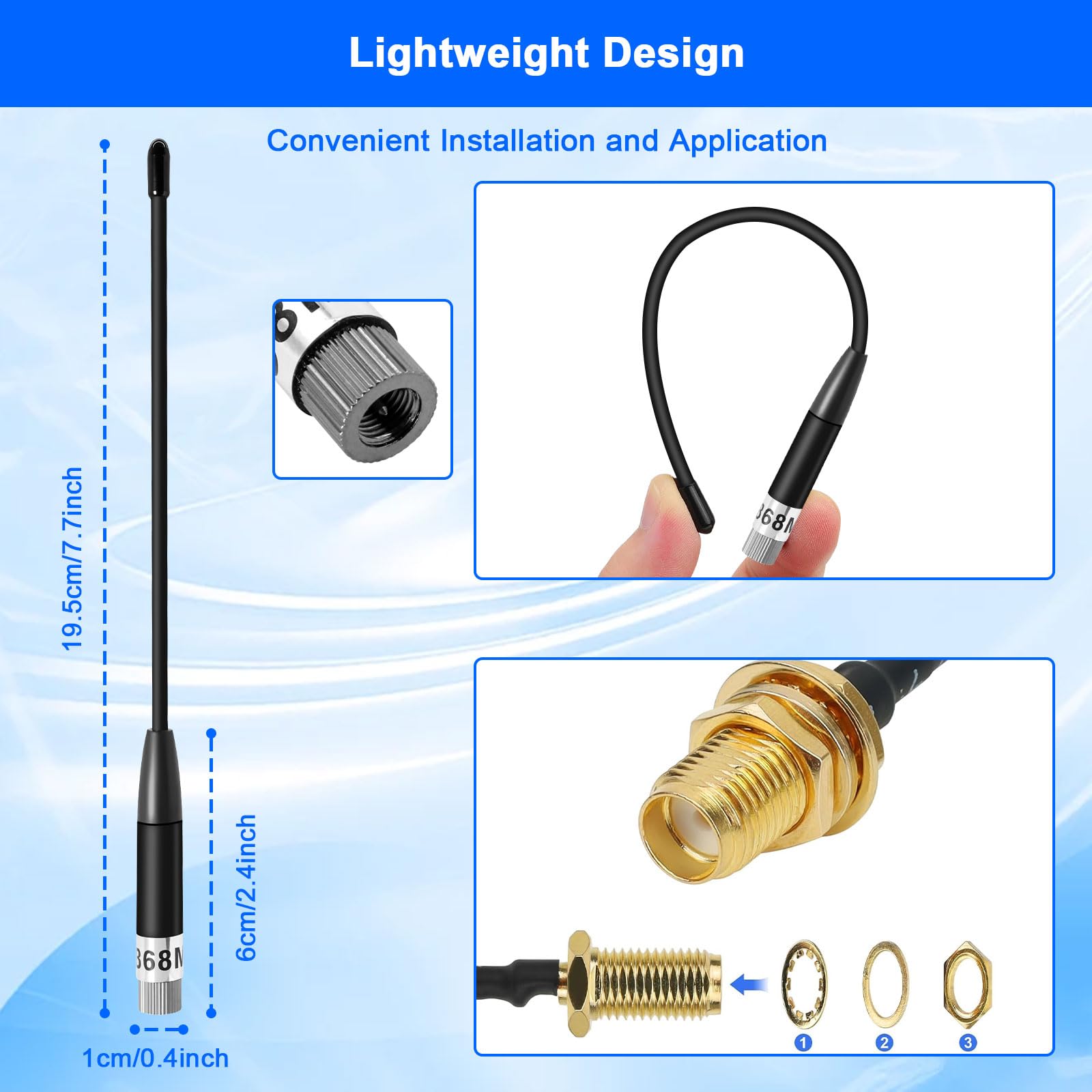 868MHz Antenna LoRa 10dBi per Meshtastic LoRa Long Range Soft Whip-Antenne, SMA Maschio 195 mm + Cavo da (U.FL IPX) a SMA Femmina per ESP32, LoRa 32 V3, LoRa32u4 II (5 pezzi)